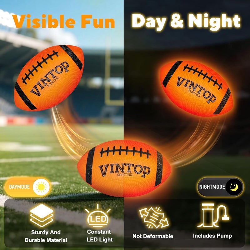 VINTOP Light Up Football - LED Glow in The Dark Football for Kids & Adults, Includes Free Air Pump, Sturdy Durable Sports Ball, Ideal Gift for Birthdays/Christmas/Outdoor Play - Image 3